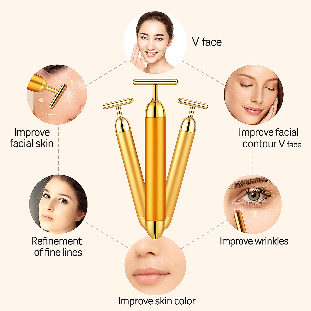 24K Gold Energy Beauty Bar Electric Facial Massage Roller